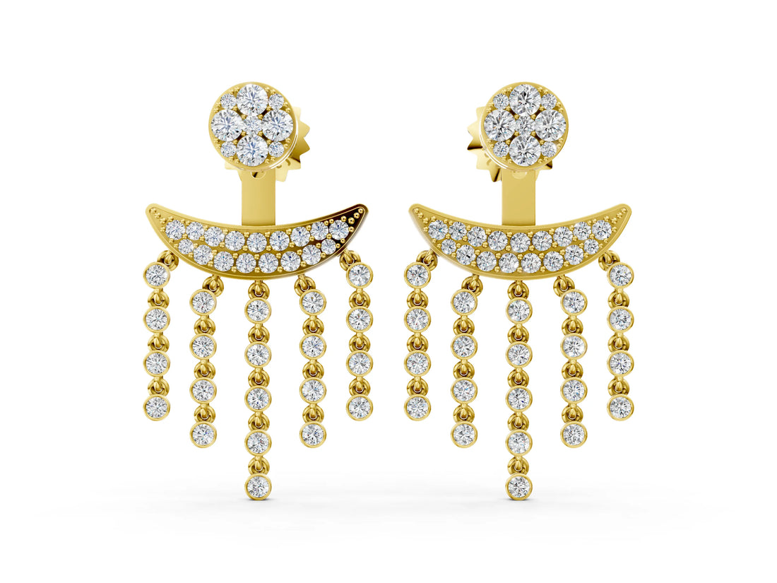 Yellow gold Round Diamond Chandelier Drop Earrings with Round Diamond Accents