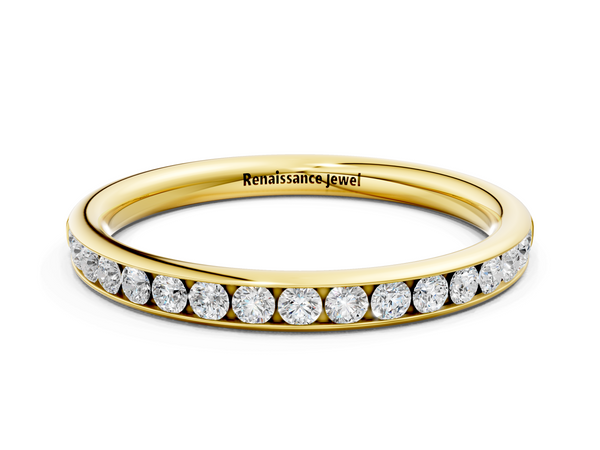 Yellow gold Round Diamond Channel Set Comfort Fit Band