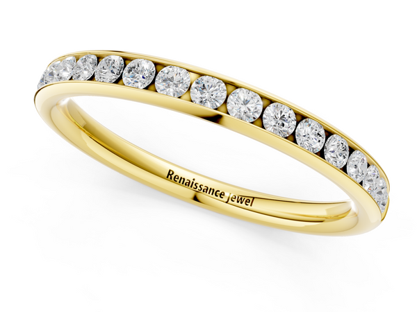 Yellow gold Round Diamond Channel Set Comfort Fit Band