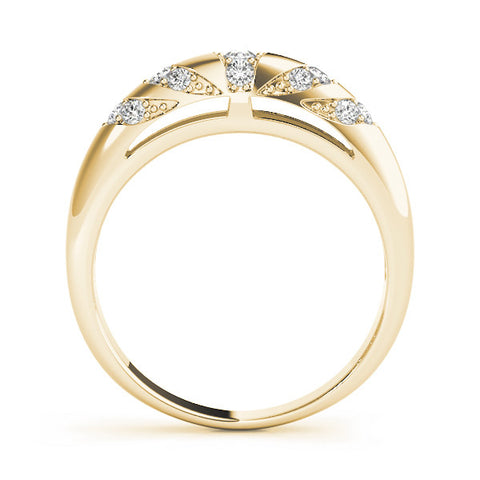 Yellow gold Round Diamond Channel Set Curved Band with Bezel Setting 1