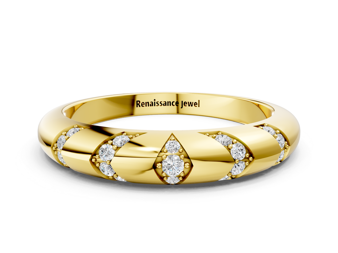 Yellow gold Round Diamond Channel Set Curved Band with Bezel Setting_22