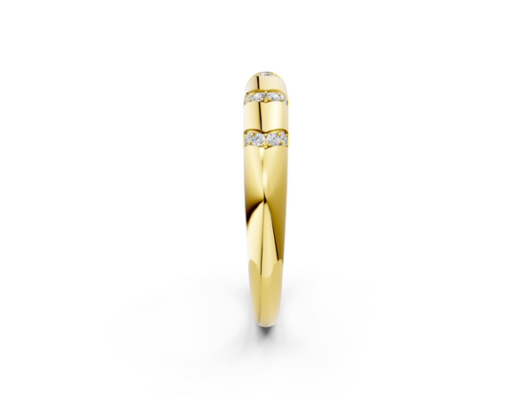 Yellow gold Round Diamond Channel Set Curved Band with Bezel Setting