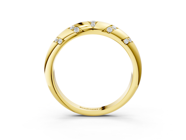 Yellow gold Round Diamond Channel Set Curved Band with Bezel Setting
