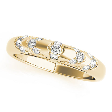 Yellow gold Round Diamond Channel Set Curved Band with Bezel Setting
