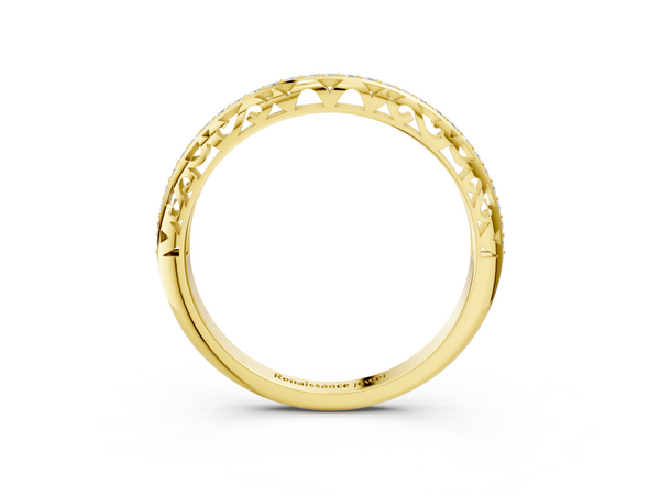 Yellow gold Round Diamond Channel-Set Eternity Band with Filigree Detailing