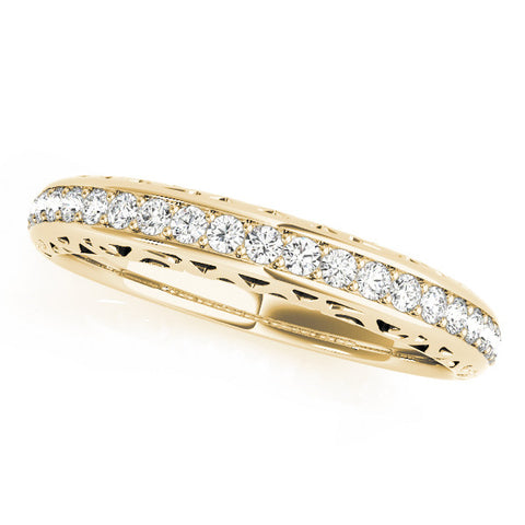 Yellow gold Round Diamond Channel Set Eternity Band with Filigree Detailing