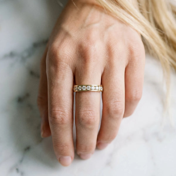 Yellow gold Round Diamond Channel Set Eternity Band
