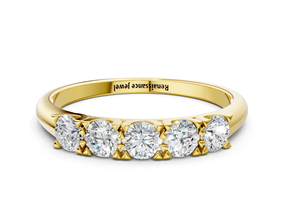Yellow gold Round Diamond Channel Set Half Eternity Band with Shared Prong Setting_4