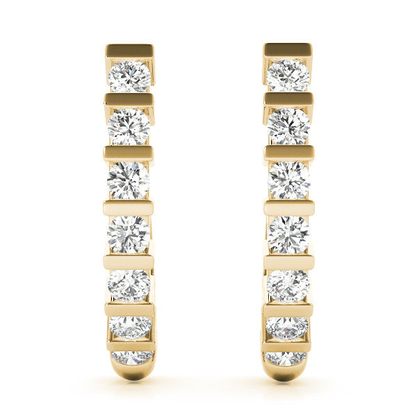 Yellow gold Round Diamond Channel-Set Hoop Earrings with Bar Prong Setting 1