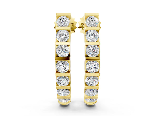 Yellow gold Round Diamond Channel-Set Hoop Earrings with Bar Prong Setting