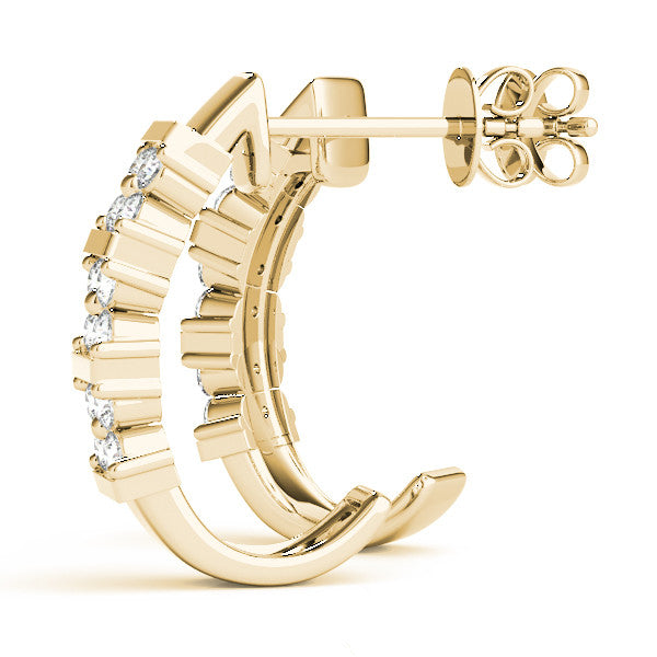 Yellow gold Round Diamond Channel-Set Hoop Earrings with Four-Prong Setting 1