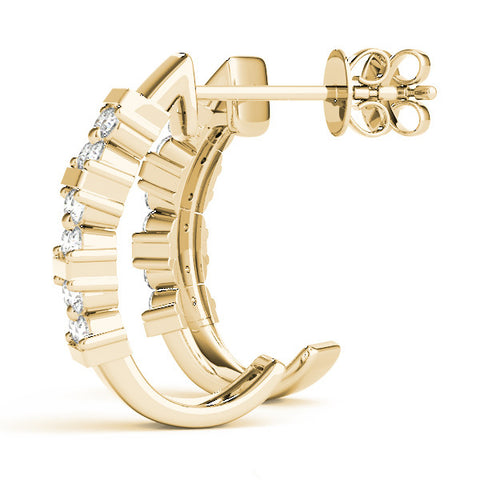 Yellow gold Round Diamond Channel-Set Hoop Earrings with Four-Prong Setting 1