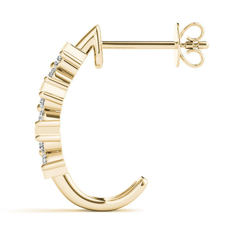 Yellow gold Round Diamond Channel-Set Hoop Earrings with Four-Prong Setting 3