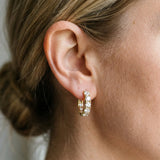 Yellow gold Round Diamond Channel Set Hoop Earrings with Four-Prong Setting_14