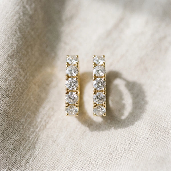 Yellow gold Round Diamond Channel Set Hoop Earrings with Four-Prong Setting