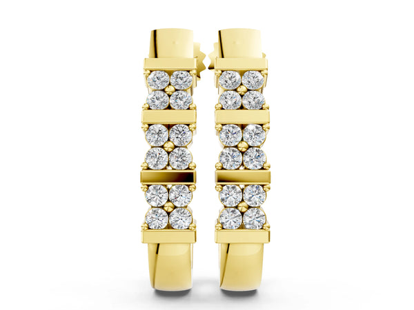 Yellow gold Round Diamond Channel-Set Hoop Earrings with Four-Prong Setting