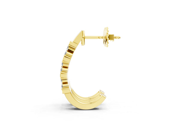 Yellow gold Round Diamond Channel-Set Hoop Earrings with Four-Prong Setting