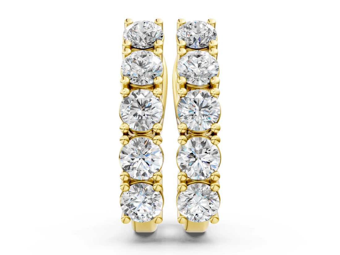 Yellow gold Round Diamond Channel Set Hoop Earrings with Four-Prong Setting_9