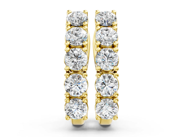 Yellow gold Round Diamond Channel Set Hoop Earrings with Four-Prong Setting