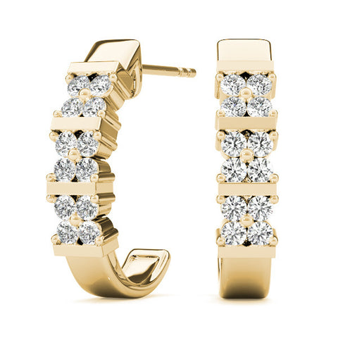 Yellow gold Round Diamond Channel-Set Hoop Earrings with Four-Prong Setting