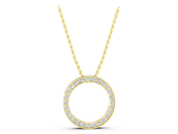 Yellow gold Round Diamond Channel Set Pendant