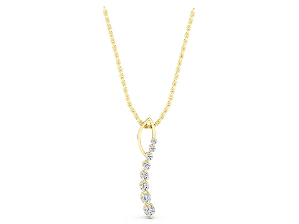 Yellow gold Round Diamond Channel Set Vertical Bar Pendant
