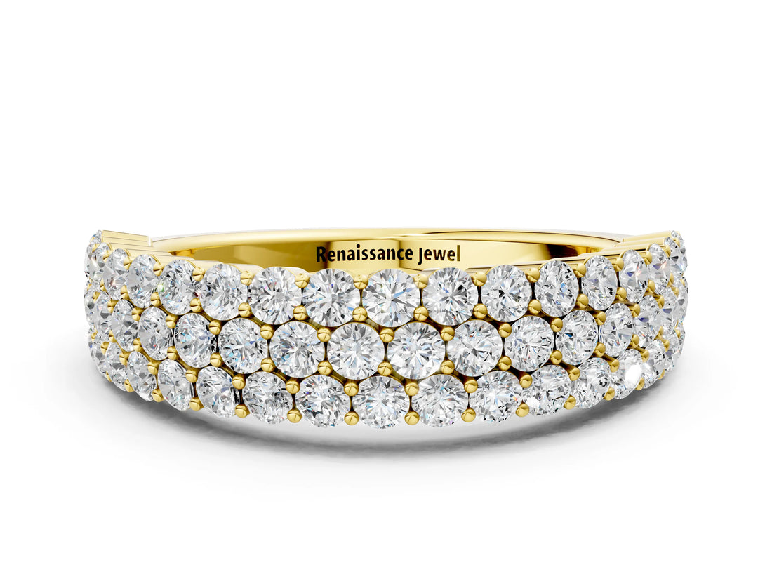 Yellow gold Round Diamond Checkerboard Pavé Promise Ring with Round Diamond Accents
