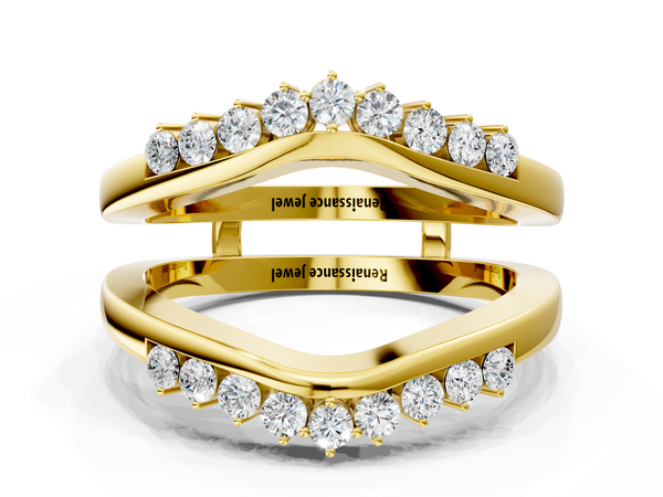 Yellow gold Round Diamond Chevron Contour Band with Prong Setting
