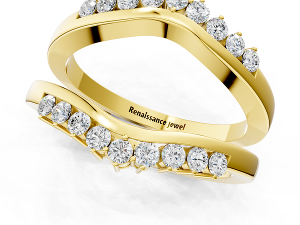 Yellow gold Round Diamond Chevron Contour Band with Prong Setting