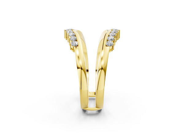 Yellow gold Round Diamond Chevron Contour Band with Prong Setting