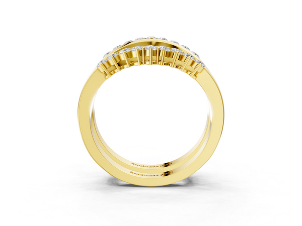 Yellow gold Round Diamond Chevron Contour Band with Prong Setting