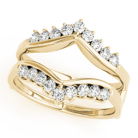 Yellow gold Round Diamond Chevron Contour Band with Prong Setting