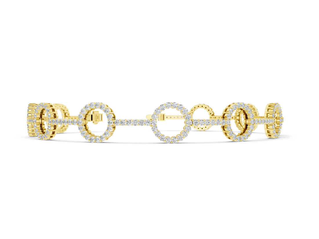 Yellow gold Round Diamond Circle Link Tennis Bracelet with Pavé Setting_2