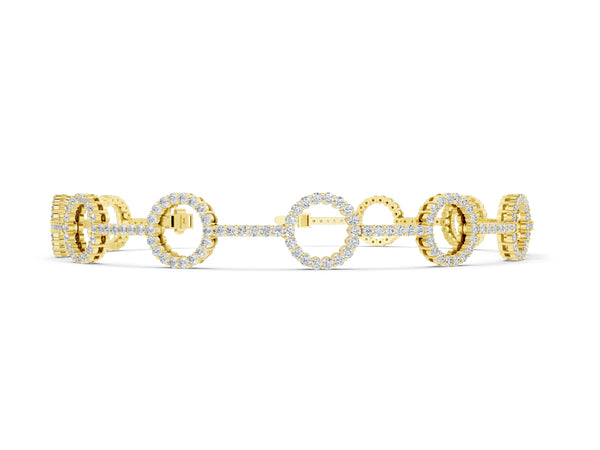 Yellow gold Round Diamond Circle Link Tennis Bracelet with Pavé Setting