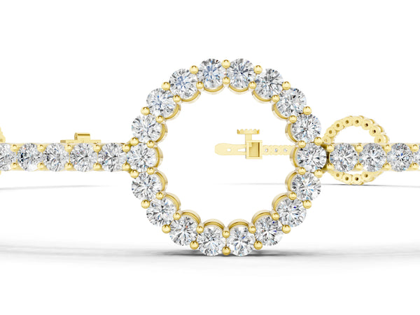 Yellow gold Round Diamond Circle Link Tennis Bracelet with Pavé Setting