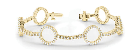Yellow gold Round Diamond Circle Link Tennis Bracelet with Pavé Setting