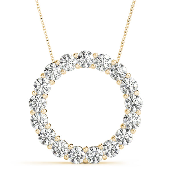 Yellow gold Round Diamond Circle Pendant with Prong Setting
