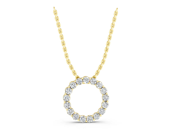 Yellow gold Round Diamond Circle Pendant with Prong Setting