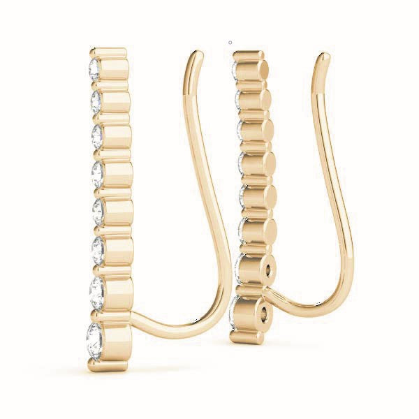 Yellow gold Round Diamond Climber Earrings with Prong Setting on Curved Band 2