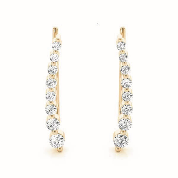 Yellow gold Round Diamond Climber Earrings with Prong Setting on Curved Band
