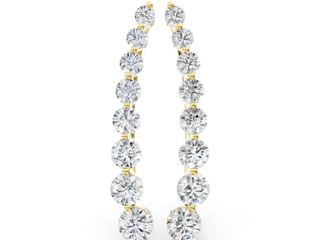 Yellow gold Round Diamond Climber Earrings with Prong Setting on Curved Band_18