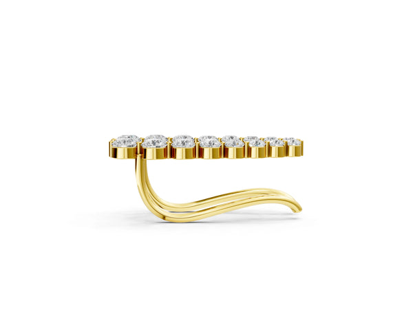 Yellow gold Round Diamond Climber Earrings with Prong Setting on Curved Band
