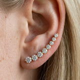 Yellow gold Round Diamond Climber Earrings with Prong Setting on Curved Band_25