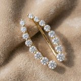 Yellow gold Round Diamond Climber Earrings with Prong Setting on Curved Band_27