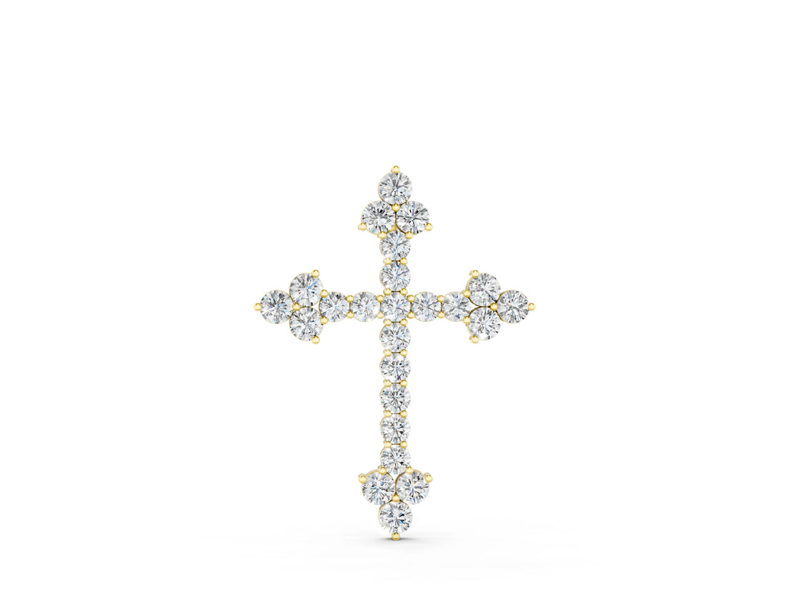 Yellow gold Round Diamond Cluster Cross Pendant with Prong Setting_25
