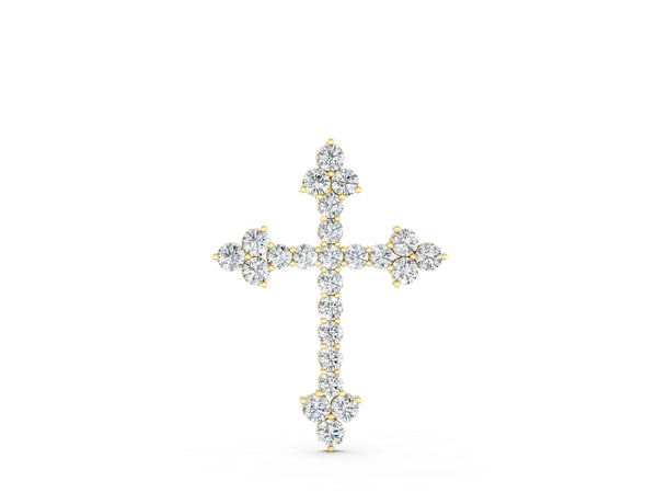 Yellow gold Round Diamond Cluster Cross Pendant with Prong Setting