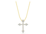 Yellow gold Round Diamond Cluster Cross Pendant with Prong Setting_26