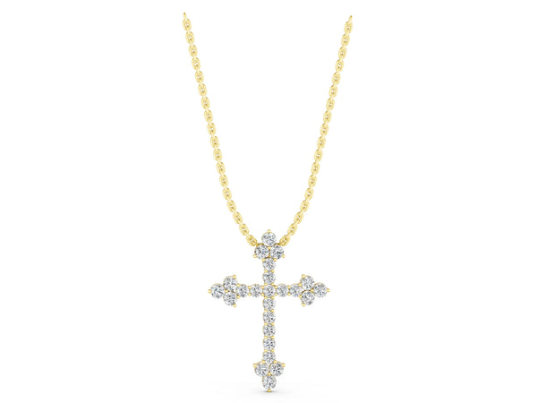 Yellow gold Round Diamond Cluster Cross Pendant with Prong Setting