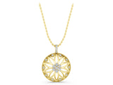 Yellow gold Round Diamond Cluster Flower Pendant_5