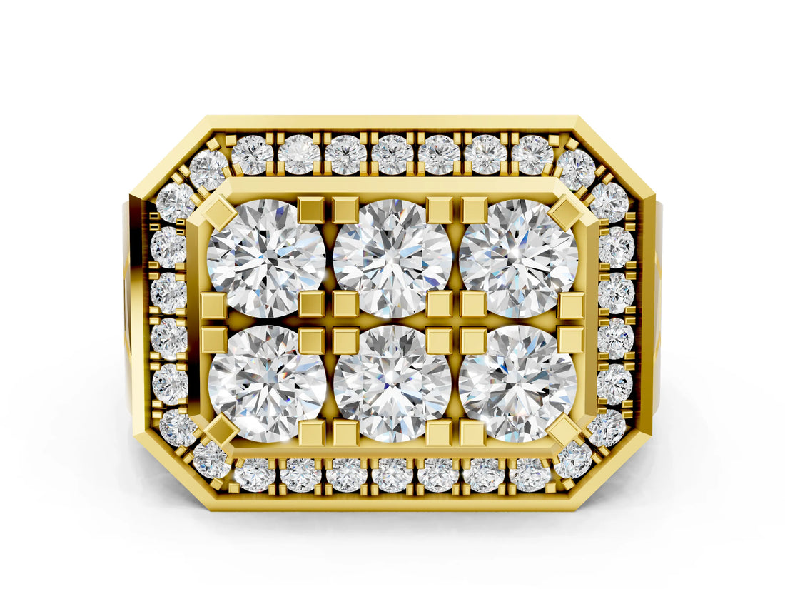 Yellow gold Round Diamond Cluster Halo Mens Ring